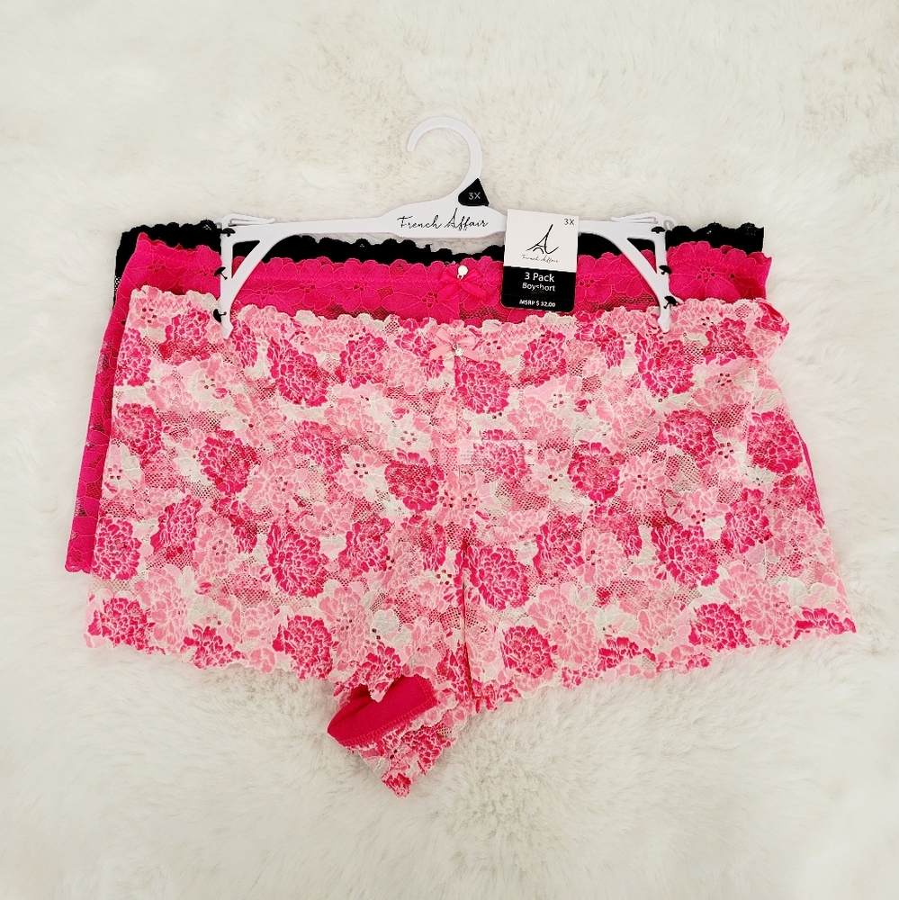 🎀FRENCH AFFAIR 3-PACK LACE BOYSHORT SIZE 3X